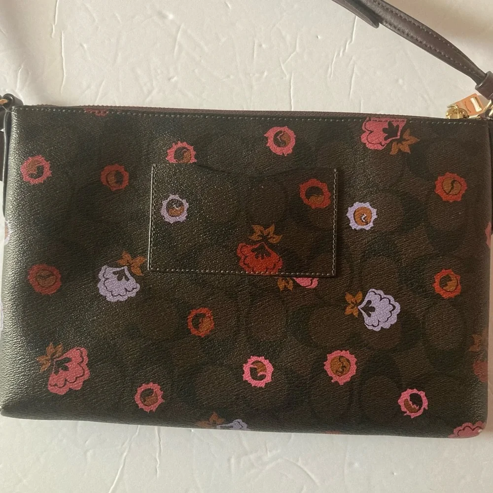 Coach Brown Crossbody Bag with Floral Accents like new